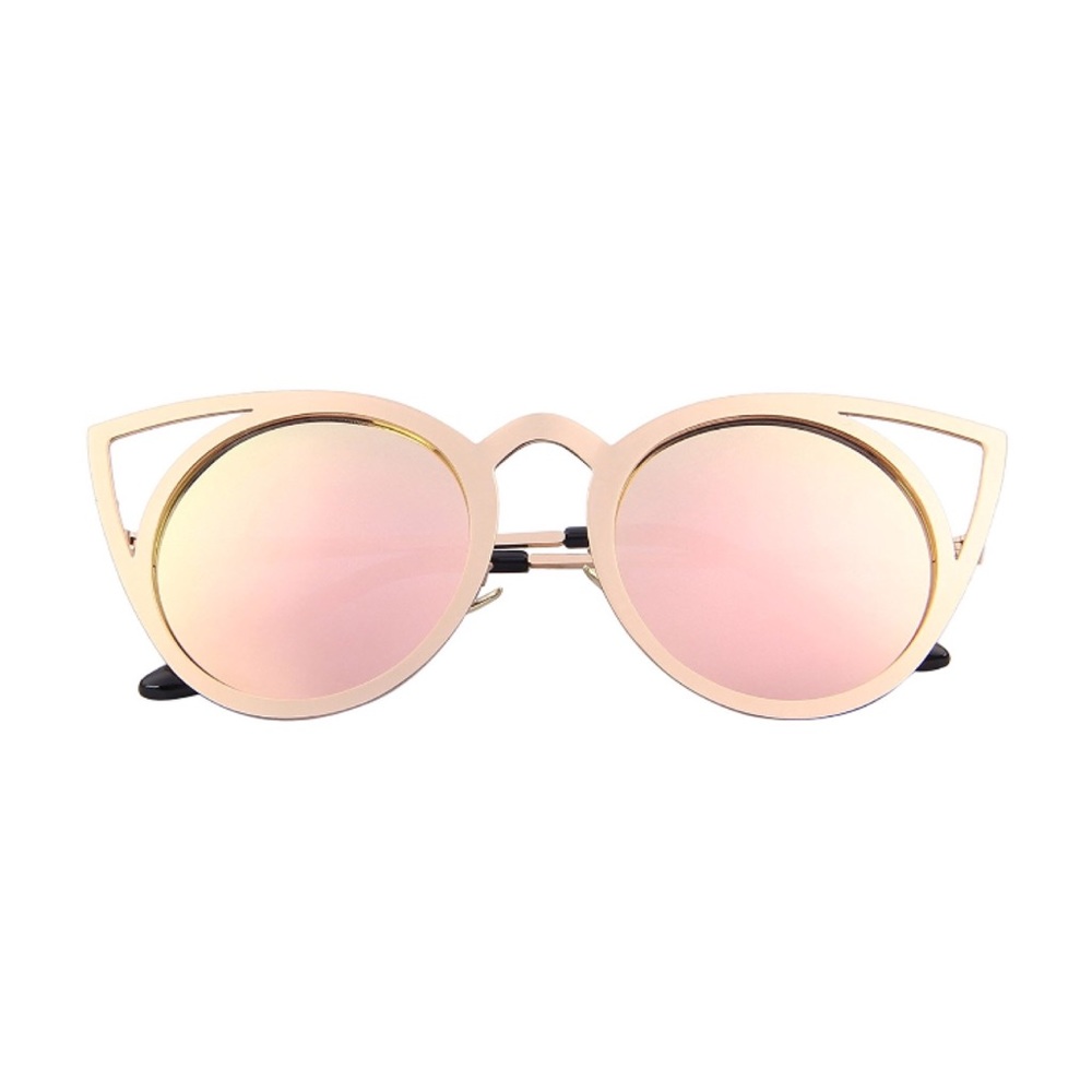 Mirrored Pink Round Lens Cat Eye Cut Out Sunglasses - Picture 6 of 6